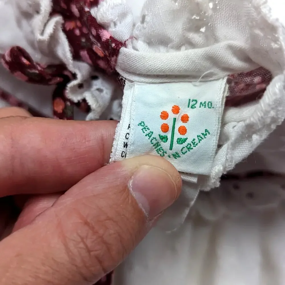 Vintage Peaches N Cream Dress Baby Girls Size 12m Calico Floral Prairie